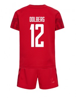 Otroški Nogometna dresi replika Danska Kasper Dolberg #12 Domači SP 2022 Kratek rokav (+ hlače)